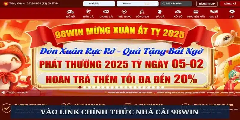 Thực hiện đăng nhập 98win thông qua địa chỉ chính thức